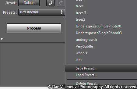 Make sure to save your Photomatix Presets. The Save option is at the bottom of the Presets selector in the Edit Panel.